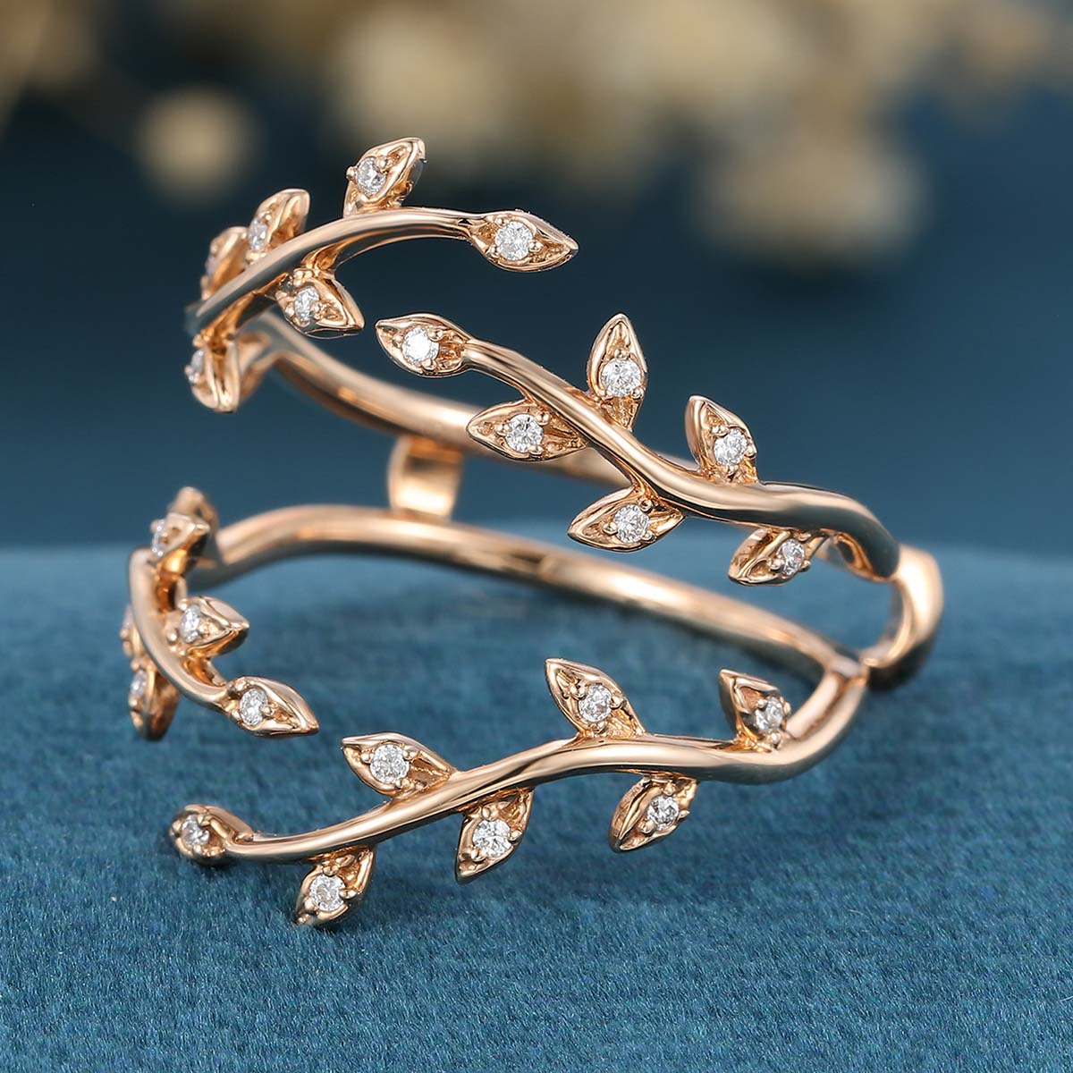 Nature Inspired moissanite | Diamonds Leaf branch stacking Gold wedding ring