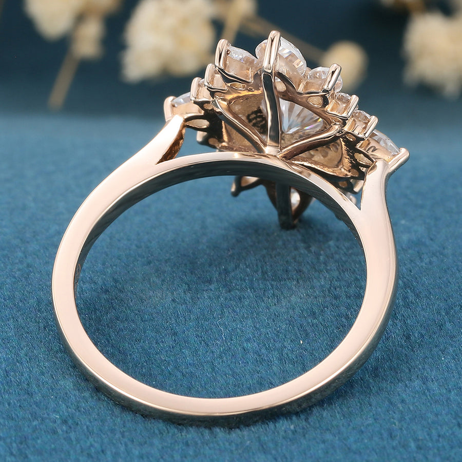 Bezel Set Round cut Halo Moss Agate Gold Engagement Ring