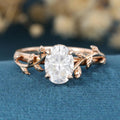 Nature Inspired Oval cut Moissanite Leaf Gold Engagement Ring