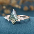 Kite Cut Natural Green Moss Agate Cluster Engagement Ring 