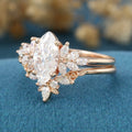 1.0Carat Marquise cut Moissanite Engagement Ring Cluster diamonds Rose Gold Wedding Bridal Set