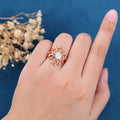 Nature Inspired Hexagon cut Moissanite Leaf Gold ring set