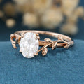 Nature Inspired Oval cut Moissanite Leaf Gold Engagement Ring