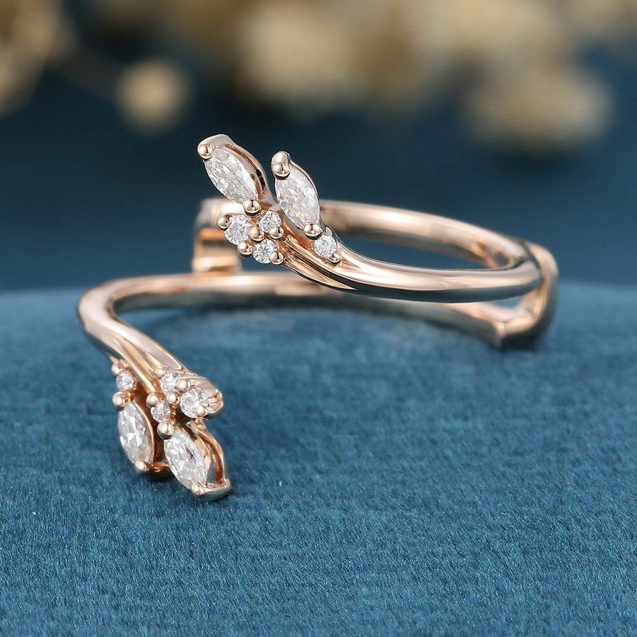 Nature Inspired moissanite | Diamonds Leaf branch stacking Gold wedding ring