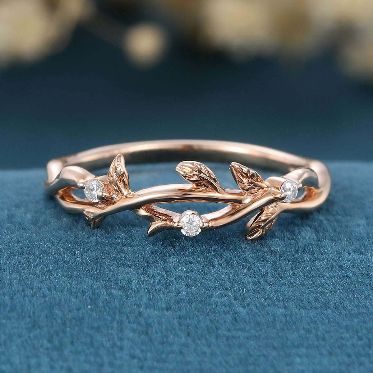 Nature Inspired moissanite | Diamonds Leaf branch stacking Gold wedding ring