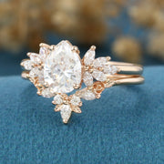 1.2Carat Pear cut Moissanite Engagement Ring Cluster diamonds Rose Gold Wedding Bridal Set