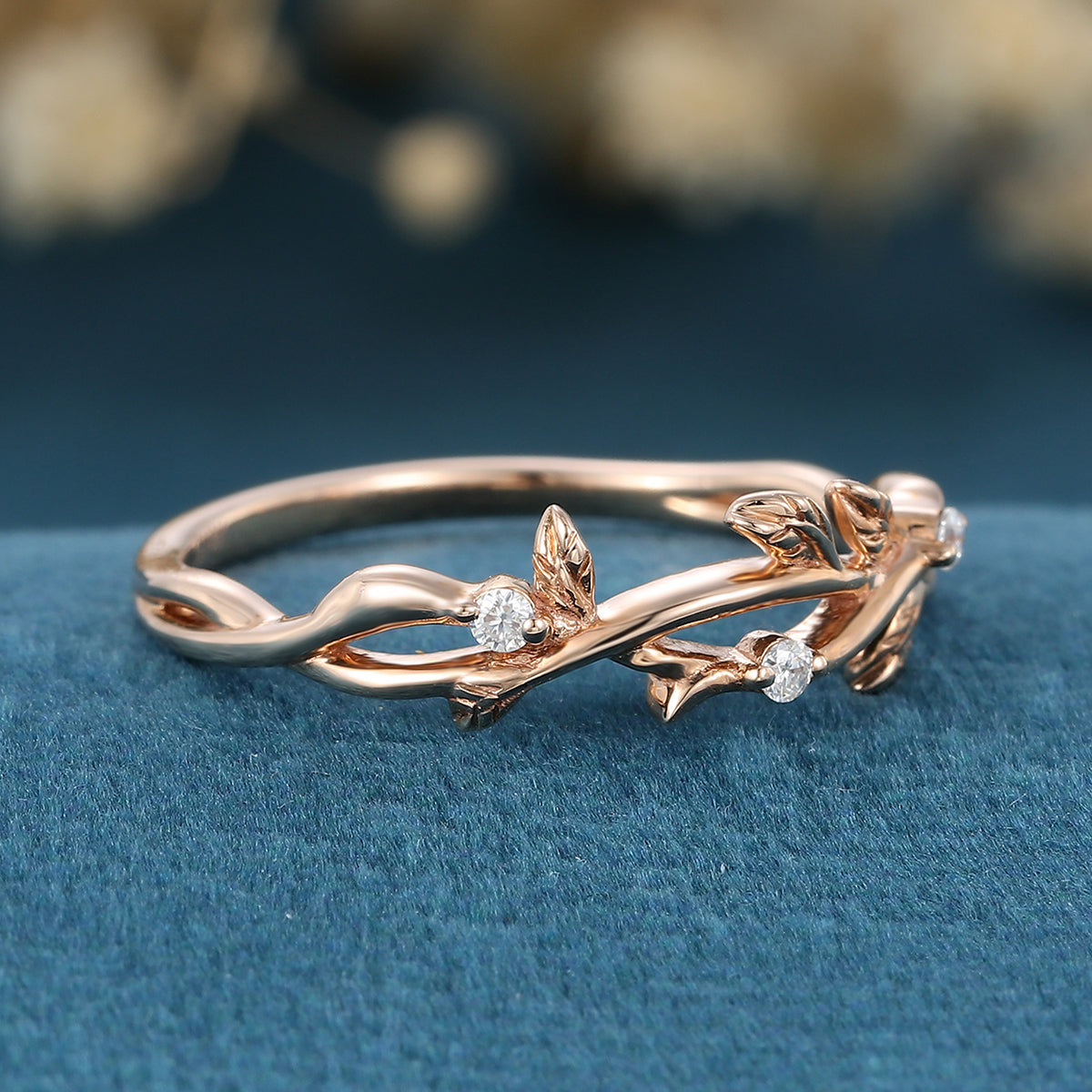 Nature Inspired moissanite | Diamonds Leaf branch stacking Gold wedding ring