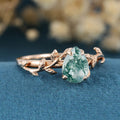 Nature Inspired Pear cut Moss Agate Leaf Gold Engagement Ring