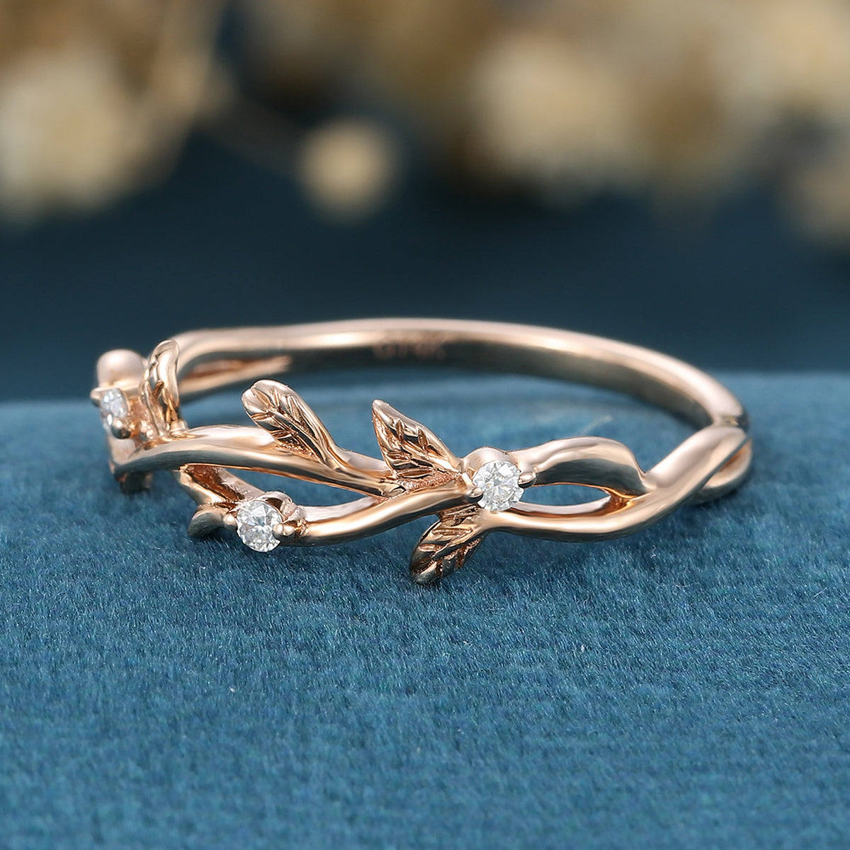 Nature Inspired moissanite | Diamonds Leaf branch stacking Gold wedding ring