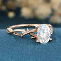 Nature Inspired Oval cut Moissanite Leaf Gold Engagement Ring