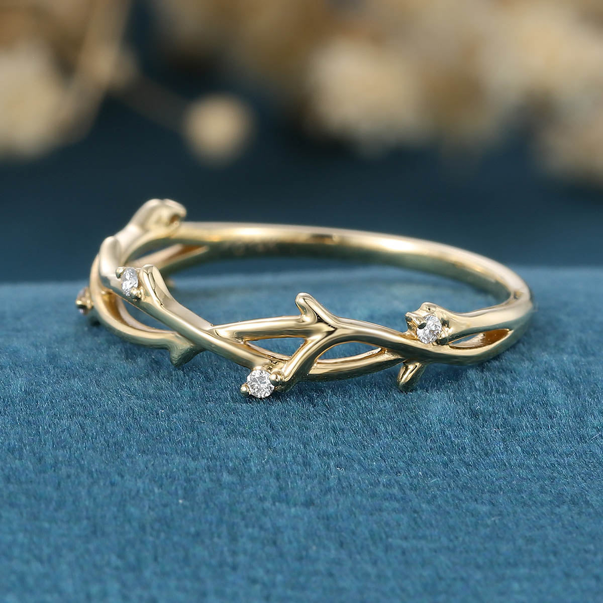 Nature Inspired moissanite | Diamonds Leaf branch stacking Gold wedding ring