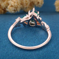 Pear cut Moss Agate + Lab Emerald Engagement Ring