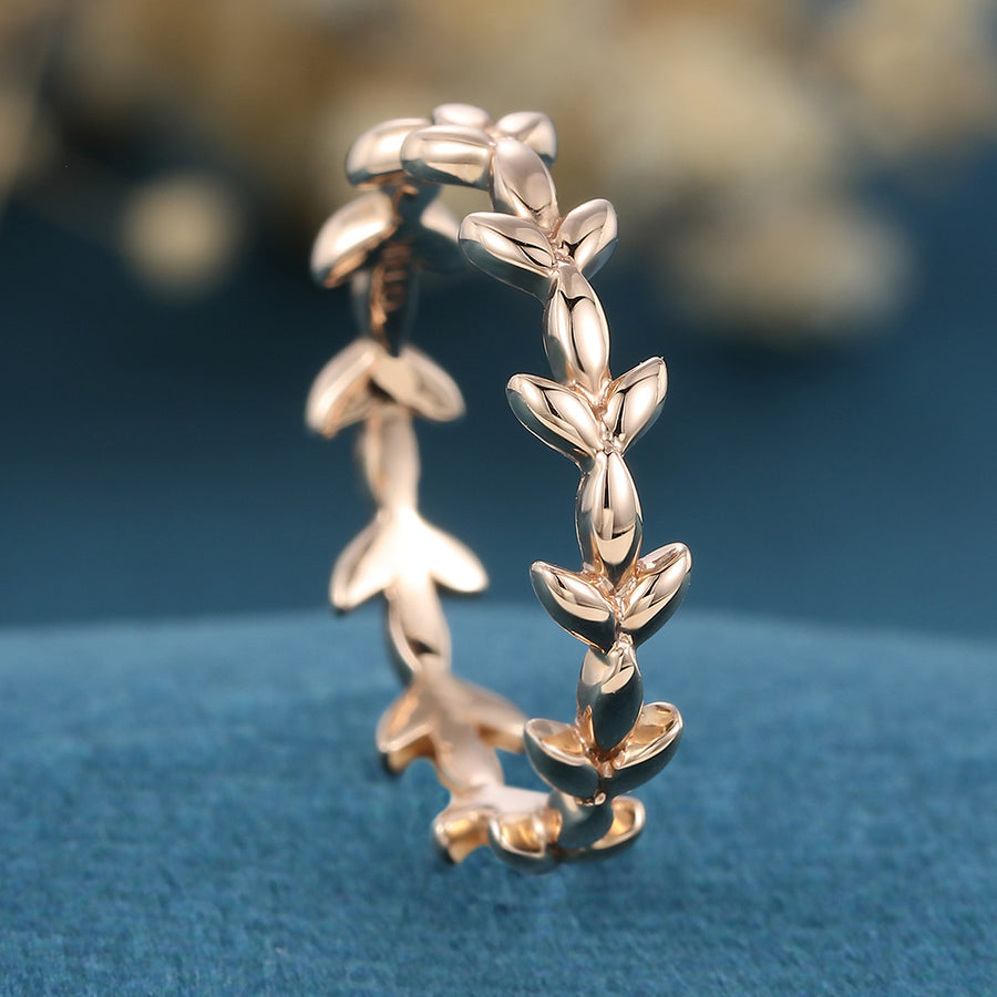 Nature Inspired Leaf branch stacking Gold wedding ring