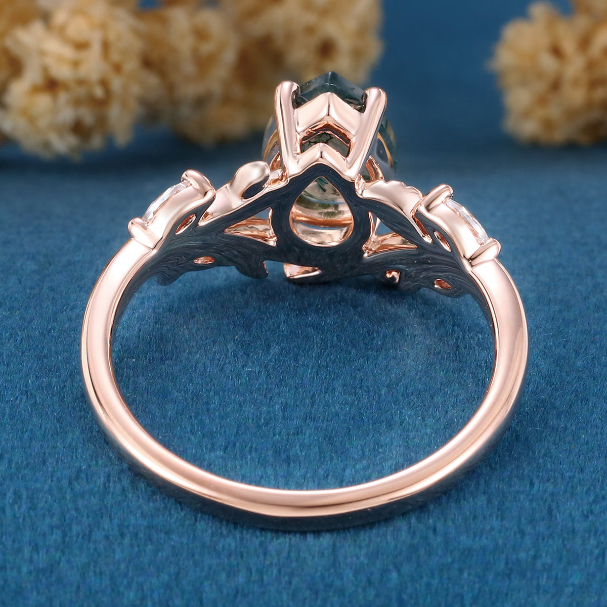 Nature Inspired Pear cut Moss agate Engagement Ring