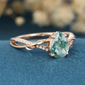 Nature Inspired Pear cut Moss Agate Leaf Gold Engagement Ring