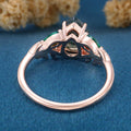 Pear cut Moss Agate + Lab Emerald Engagement Ring