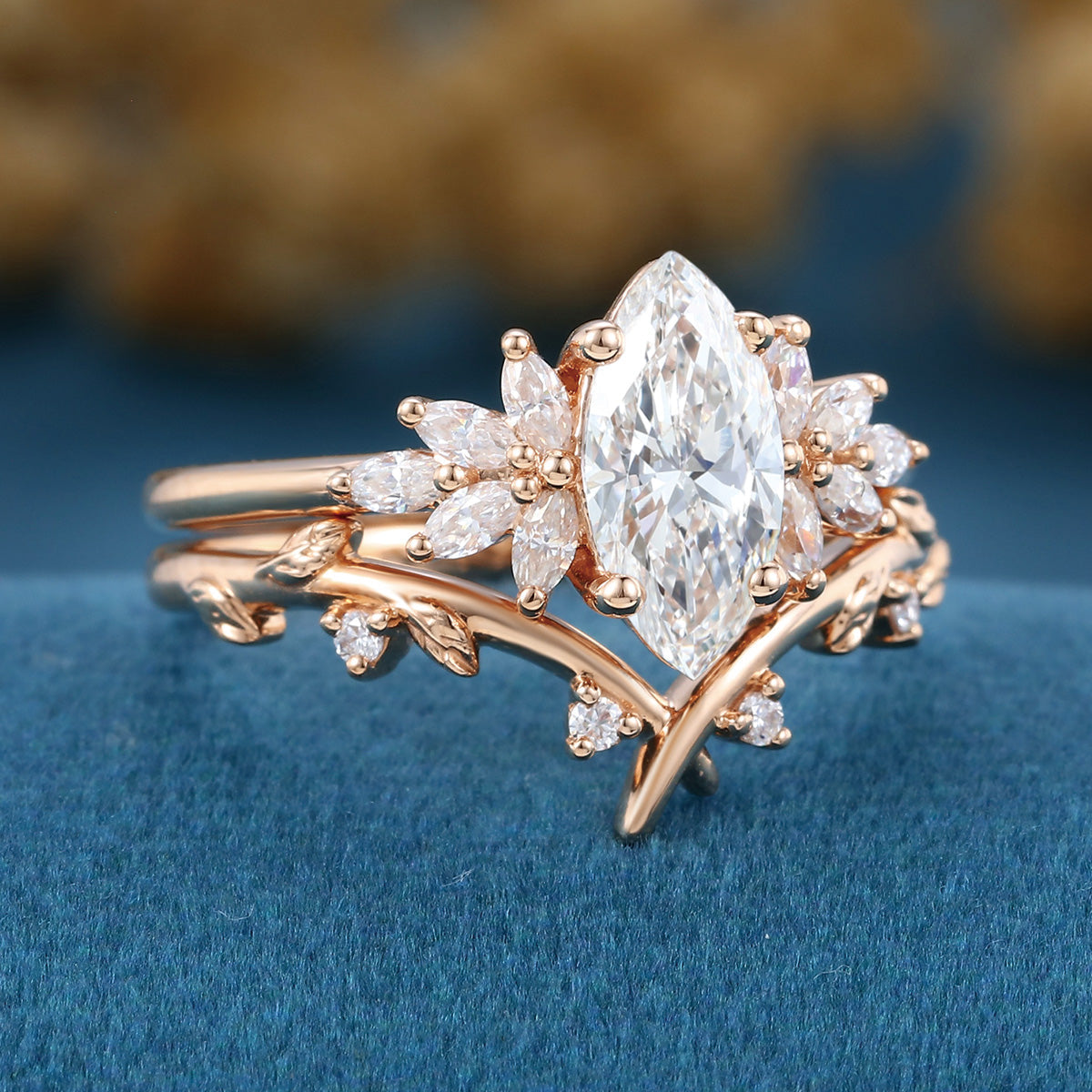 1.0 Carat Marquise cut Lab Grown Diamond Wedding bridal set