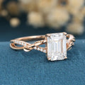 Nature Inspired Emerald cut Moissanite Leaf Gold Engagement Ring