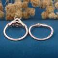 Pear cut Moss Agate Engagement ring + Lab Emerald Curved Wedding bridal set