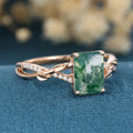 Nature Inspired Emerald cut Moissanite Leaf Gold Engagement Ring