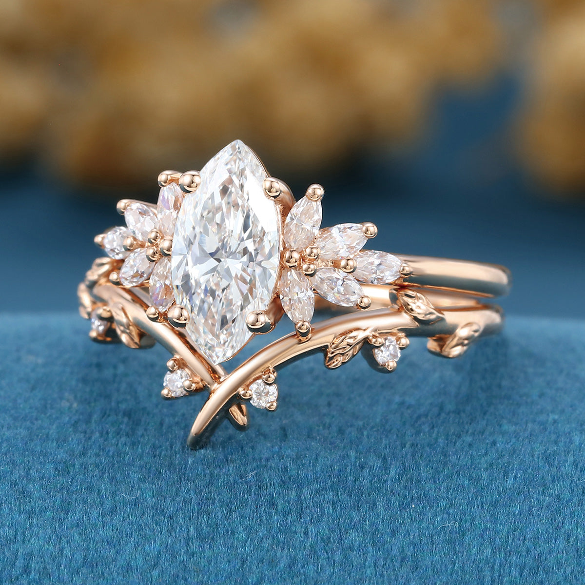 1.0 Carat Marquise cut Lab Grown Diamond Wedding bridal set