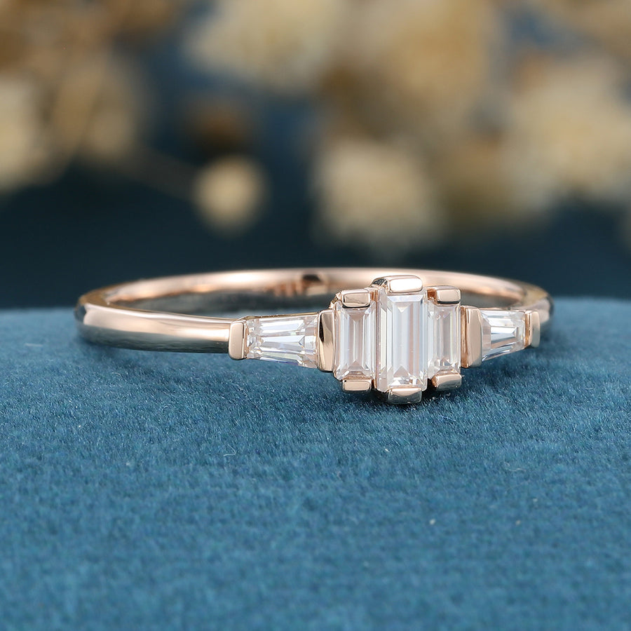Bezel Set Baguette cut Moissanite | Diamonds Gold Engagement Ring