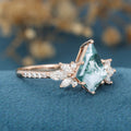 Kite Cut Natural Green Moss Agate Cluster Engagement Ring 