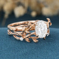 Copy of Nature Inspired Oval cut Moissanite Leaf Gold ring set