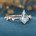 Kite Cut Natural Green Moss Agate Cluster Engagement Ring 