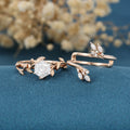 Nature Inspired Hexagon cut Moissanite Leaf Gold ring set