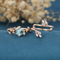 Nature Inspired Hexagon cut Moss Agate Leaf Gold ring set