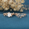 Nature Inspired Hexagon cut Moissanite Leaf Gold ring set