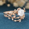 Nature Inspired Hexagon cut Moissanite Leaf Gold ring set