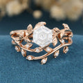 Nature Inspired Hexagon cut Moissanite Leaf Gold ring set