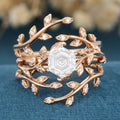 Nature Inspired Hexagon cut Moissanite Leaf Gold ring set