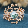 Copy of Nature Inspired Oval cut Moss Agate Leaf Gold Engagement Ring