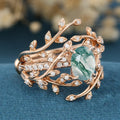 Copy of Nature Inspired Oval cut Moissanite Leaf Gold ring set