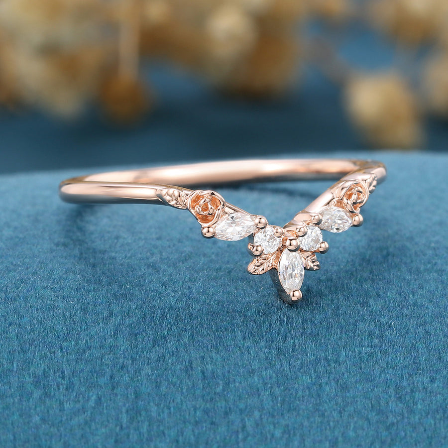 Marquise cut Moissanite | Natural Diamonds | Lab Grow Diamonds Curved Wedding Band Ring