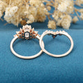 Hexagon cut Moissanite Engagement Ring Cluster diamonds Rose Gold Wedding Bridal Set