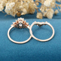 Hexagon cut Moissanite Engagement Ring Cluster diamonds Rose Gold Wedding Bridal Set