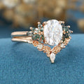 Oval Cut Moissanite+Moss Agate Rose Gold Wedding Bridal set