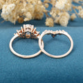 Oval Cut Moissanite+Moss Agate Rose Gold Wedding Bridal set