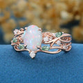 Inspired Oval cut Opal Engagement Ring Matching Moss Agate Solid Gold Wedding Bridal Set