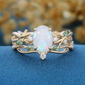 Inspired Oval cut Opal Engagement Ring Matching Moss Agate Solid Gold Wedding Bridal Set