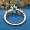 Kite Cut Lab Emerald Leaf Vine Blue Moss Agate Engagement Ring