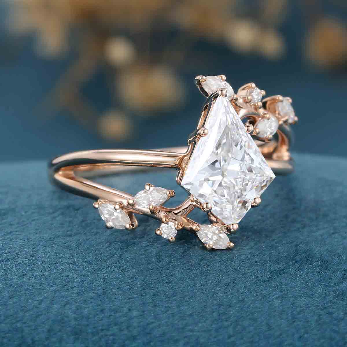 1.0CT~5.0CT Kite cut Cluster Lab Grown Diamond Engagement Ring