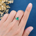 Kite Cut Lab Emerald Cluster Engagement Ring & Moss Agate Curved Wedding bridal set