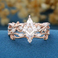 Kite cut Moissanite Cluster Engagement Ring & Lab diamond Curved Wedding bridal set