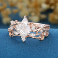 Kite cut Moissanite Cluster Engagement Ring & Lab diamond Curved Wedding bridal set