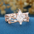 Kite cut Moissanite Cluster Engagement Ring & Lab diamond Curved Wedding bridal set